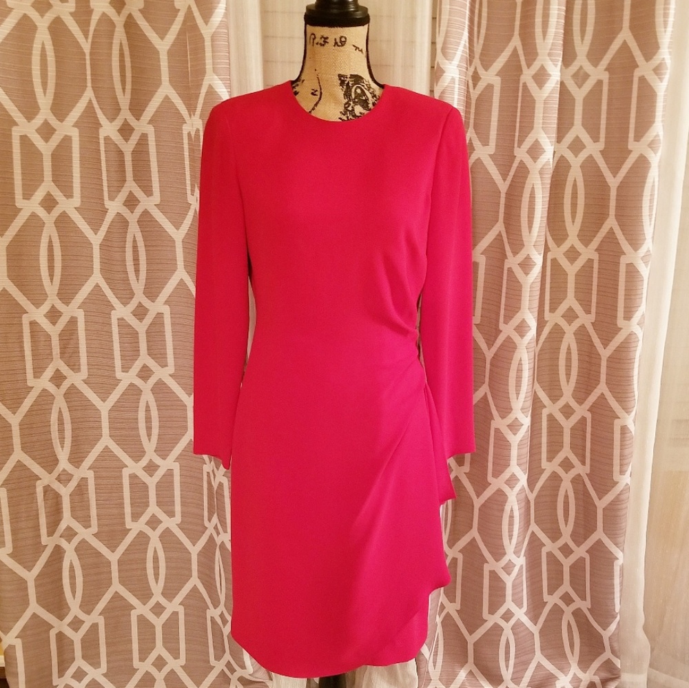 Long Sleeve Red Dress w/ Flutter Accent